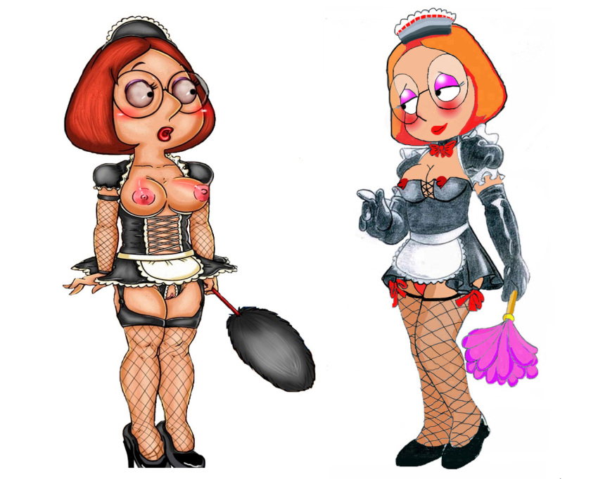 family_guy fishnets maid_uniform makeup meg_griffin nipples pussy red_panties ribbons rouge rouge_(makeup) suspenders