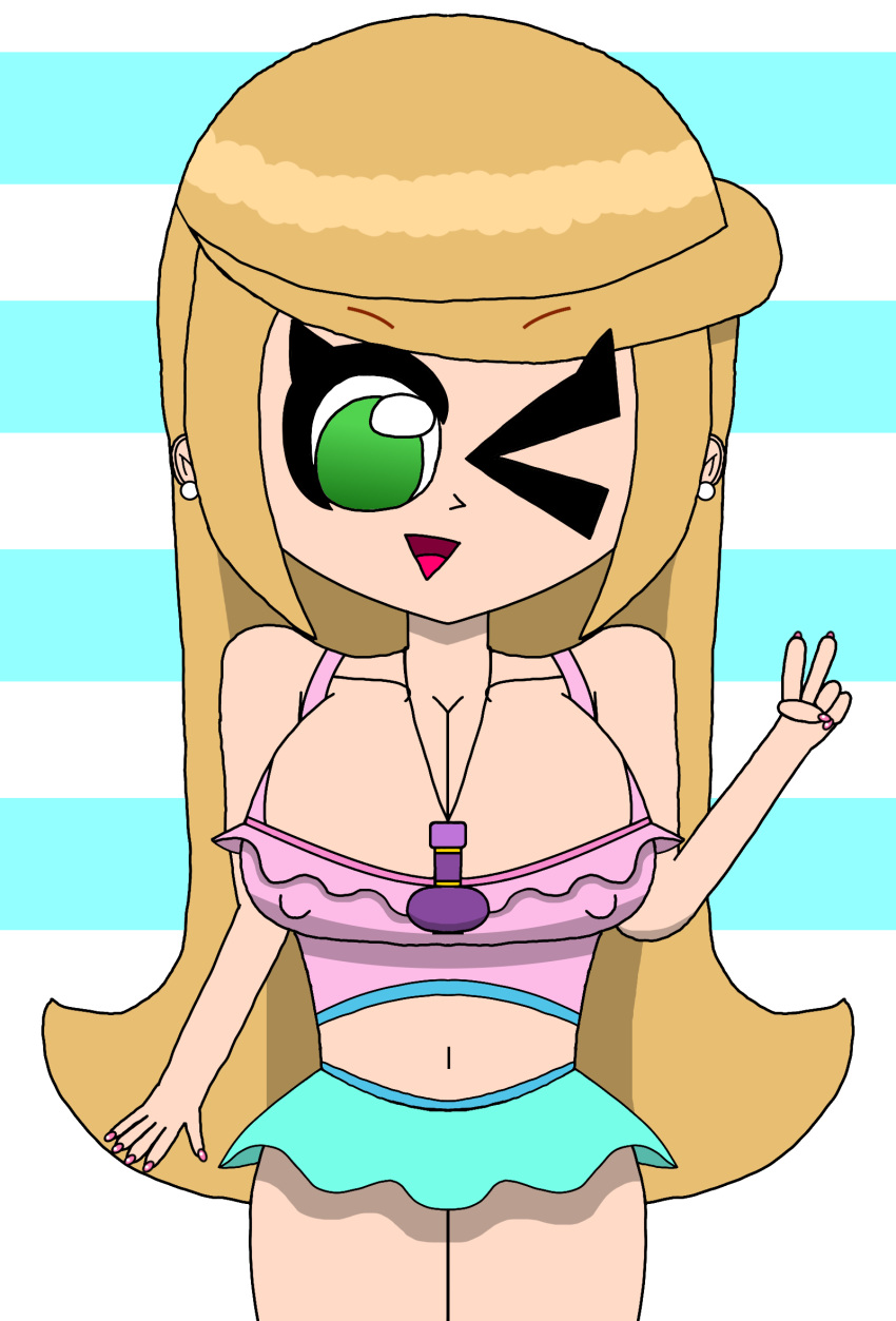 aged_up big_breasts blonde_hair genie_bottle green_eyes leah_(shimmer_and_shine) nick_jr. nickelodeon nipples_through_clothes nonheaded paramount_pictures shimmer_and_shine swimsuit winking_at_viewer