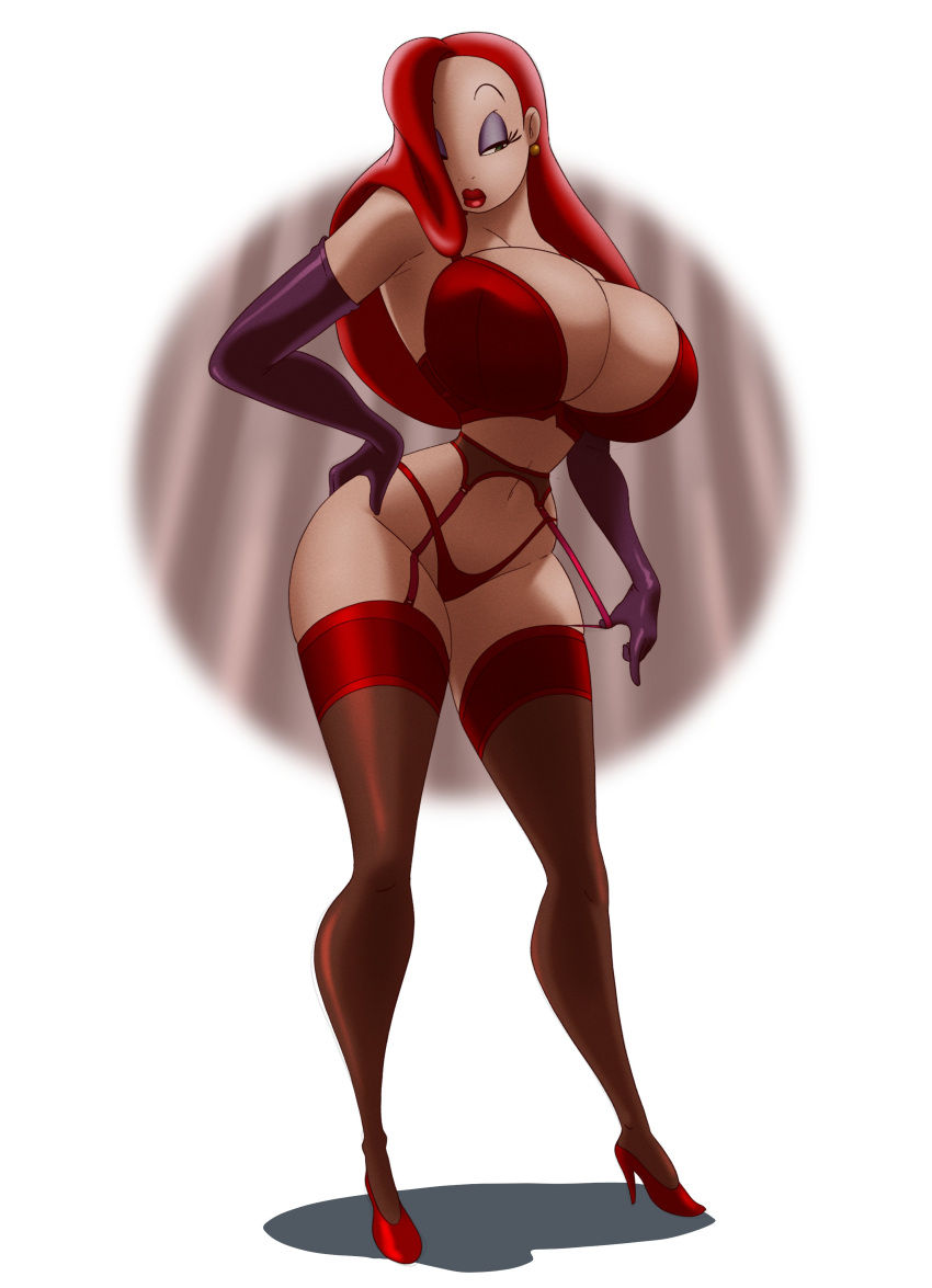 1girl 1girl 1girls 2d ass big_ass bra coolerinker dat_ass female_focus female_only garter_straps hair_over_one_eye high_heels inker_comics inkershike jessica_rabbit lingerie looking_at_viewer red_hair red_high_heels sideboob stockings thick_thighs thighs underwear who_framed_roger_rabbit