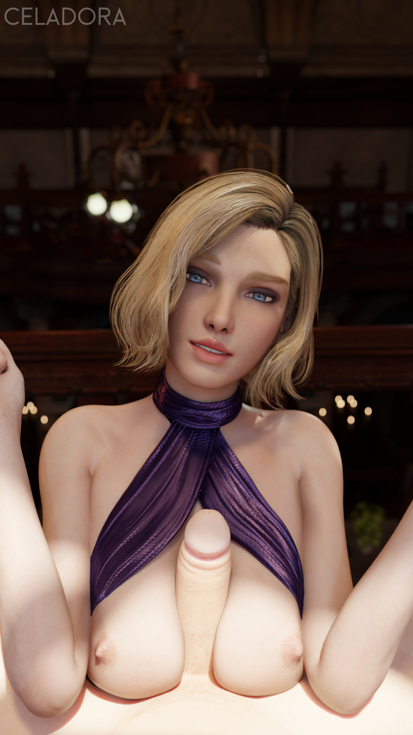 1girl bandai_namco big_breasts blonde blonde_hair breasts celadora milf namco namco_bandai nina_williams paizuri pov tekken tekken_8 twitter