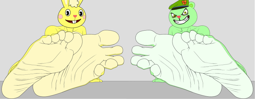 2boys 5_toes anthro bear beret bunny cuddles cuddles_(htf) cyborg-steve delicious_feet delicious_soles duo edit evil fangs feet fliqpy fliqpy_(htf) foot_fetish foot_focus foot_tease furry green_eyes green_fur grin happy_tree_friends lagomorph leporid male mondo_media multicolored_feet nude presenting presenting_feet presenting_soles rabbit sexy_feet sexy_soles smile soles tasty_feet tasty_soles tease teasing teasing_viewer teeth teeth_bared teeth_clenched teeth_showing teeth_visible toes ursid ursine yellow_fur