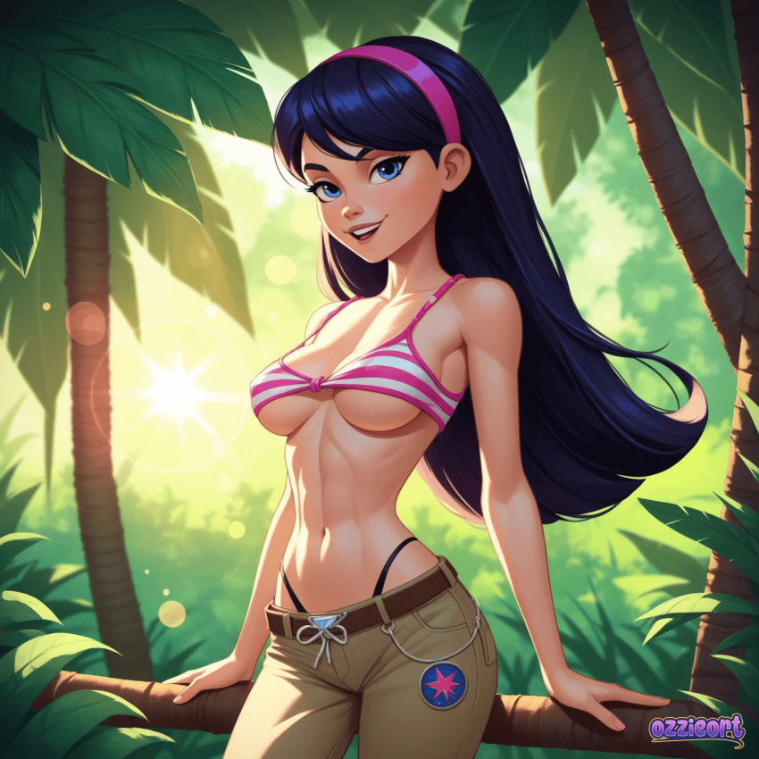 artist_name artist_signature bikini bikini_top deviantart disney jungle looking_at_viewer pixar smile striped_bikini the_incredibles the_incredibles_2 violet_parr