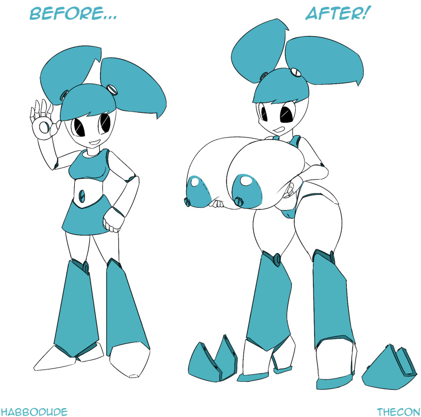 big_breasts blue_nipples breast_expansion breasts cameltoe female habbodude huge_breasts humanoid jenny_wakeman machine mechanical my_life_as_a_teenage_robot nipples not_furry robot thecon thick_thighs transformation wide_hips xj-9