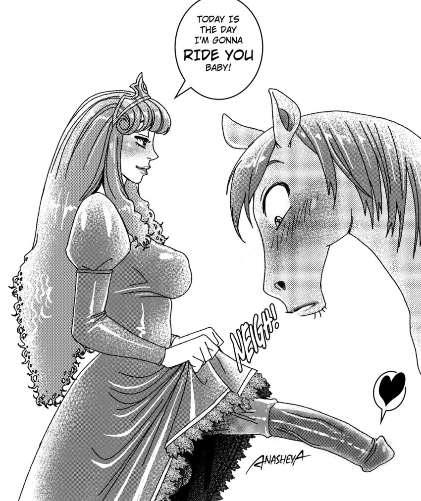 1futa anasheya balls beastiality blush breasts crown dickgirl dress dress_lift erect funny futadom futanari futanari_with_male horse horsecock huge_cock huge_penis imminent_rape intersex interspecies long_hair monochrome nipples penis penis_awe penis_out penis_under_dress princess princess_pippa side_view skirt_lift testicles text tiara wide_eyed zoophilia