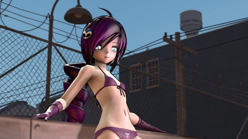 1girl 3d bedroom_eyes belly blue_eyes borrowed_character bra cgi comrade_lenin female glowing_eyes hair human leaning_back long_hair looking_at_viewer navel original panties purple purple_clothes purple_hair source_filmmaker team_fortress_2 zone-tan