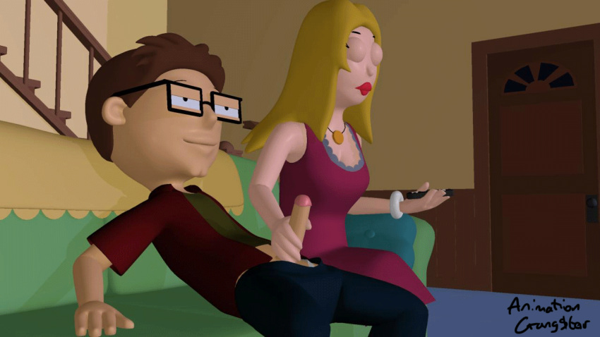 3d american_dad animation_gangstar couch francine_smith gif handjob incest looking_at_penis loop mother_&_son remote steve_smith