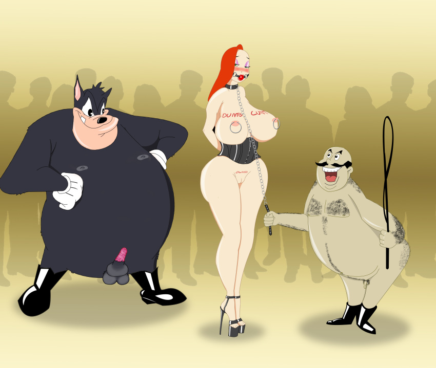 audience ball_gag bdsm big_breasts blush body_writing breasts corset crowd disney femsub furry goof_troop high_heels humiliation jessica_rabbit legs nipple_rings peter_pete redhead ringmaster_(dumbo) slave who_framed_roger_rabbit