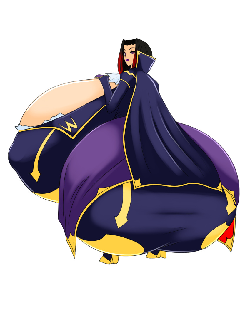 a-e-l-y-x black_hair cape code_geass fusion gigantic_ass gigantic_breasts hourglass_figure kallen_stadtfeld lelouch_lamperouge military_uniform red_hair voluptuous