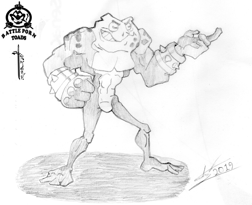 andrew_maxmind battletoads battletoads_2019 monochrome pimple pimple_(battletoads) toad_(species) video_game