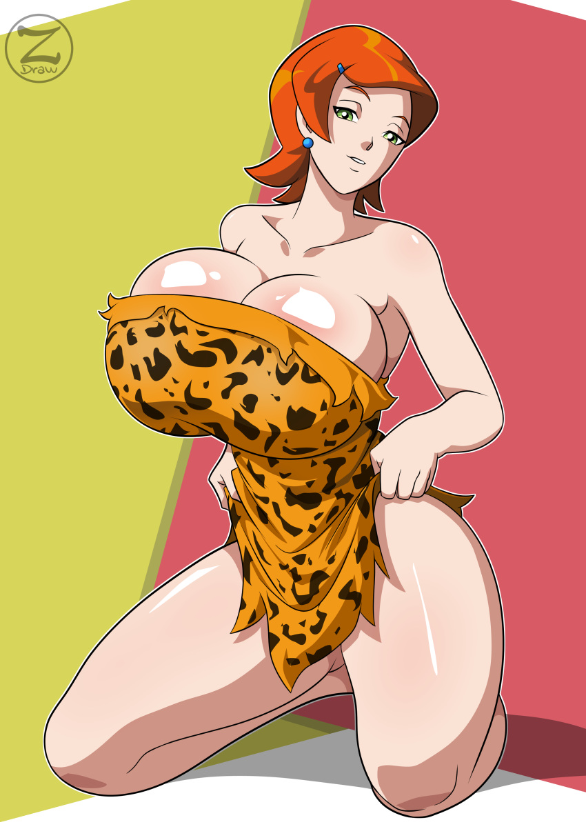 ben_10 big_breasts breasts cave_girl cavegirl cleavage female gwen_tennyson huge_breasts leopard_skin solo zafirydraw zafirydraw_(artist)