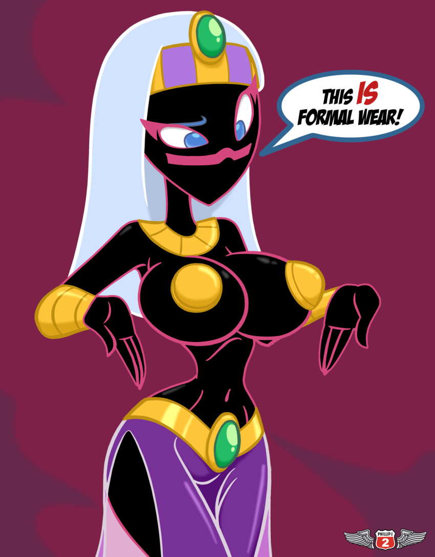 alien black_skin blue_eyes breasts duck_dodgers pasties phillipthe2 queen_tyr'ahnee roger_bacon white_hair