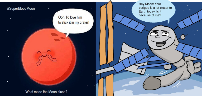 1girl 2015 aroused big_penis blush earth hashtag inanimate international_space_station living_machine male moon no_humans penis satellite space superbloodmoon