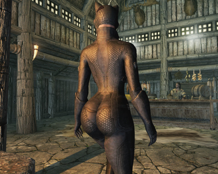 1girl 3d ass bar batman:_arkham_city batman_(series) big_ass big_breasts breasts catwoman clothes cosplay dc_comics indoors loverslab mod selina_kyle skyrim solo_focus the_elder_scrolls