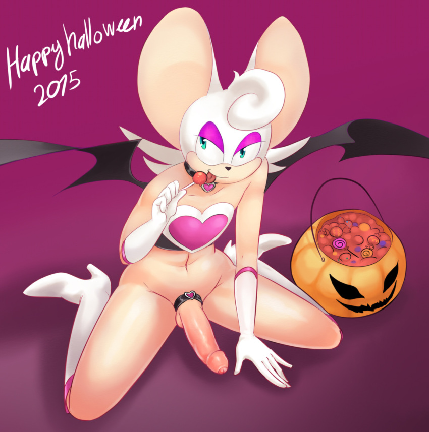 1boy 2015 anthro candy clothing crossdressing erection food fur furry genderswap genderswap_(ftm) girly halloween holidays legwear lollipop looking_at_viewer male male_only penis rouge_the_bat sega simple_background smile sonic_(series) sparkydb testicles text uncut