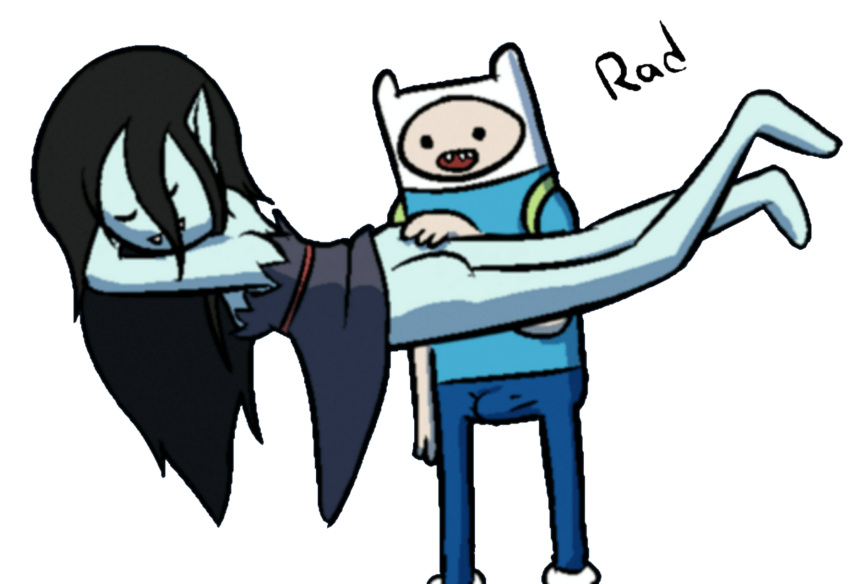 1girl adventure_time ass ass_grab bottomless cartoon cartoon_network cute erection finn_the_human floating full_body groping marceline pantyless simple_background skirt smile transparent_background vampire