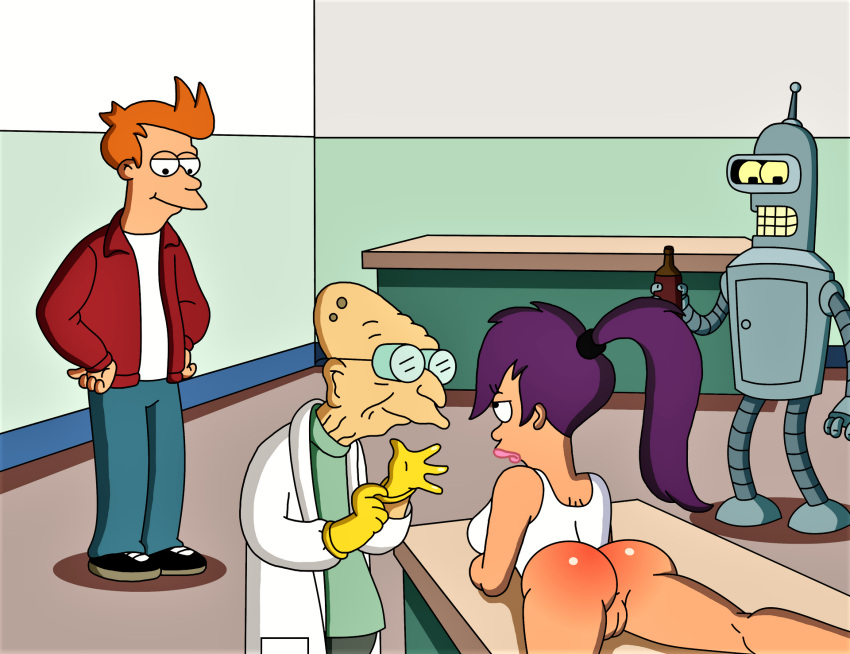 ass bender_bending_rodriguez bottomless creek_12 futurama hubert_j_farnsworth no_panties philip_j._fry shaved_pussy thighs turanga_leela