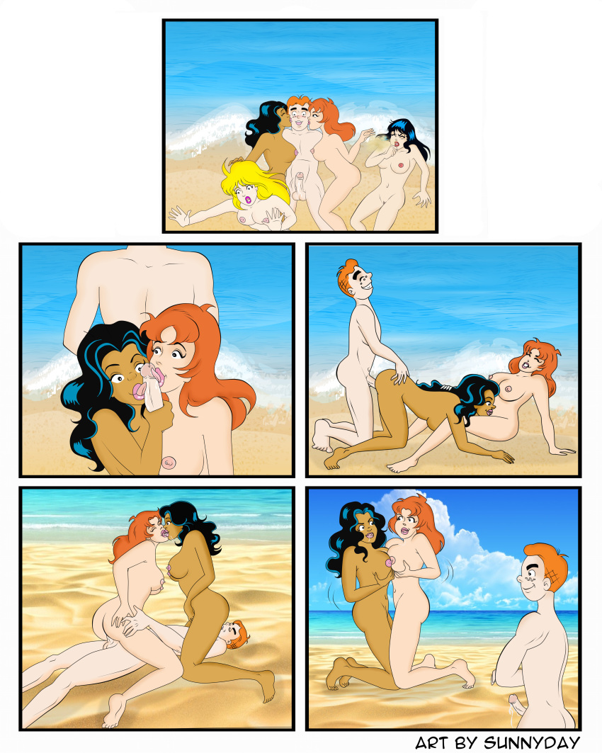 archie_andrews archie_comics betty_cooper cheryl_blossom comic comic_page commission nsfw threesome valerie_brown veronica_lodge