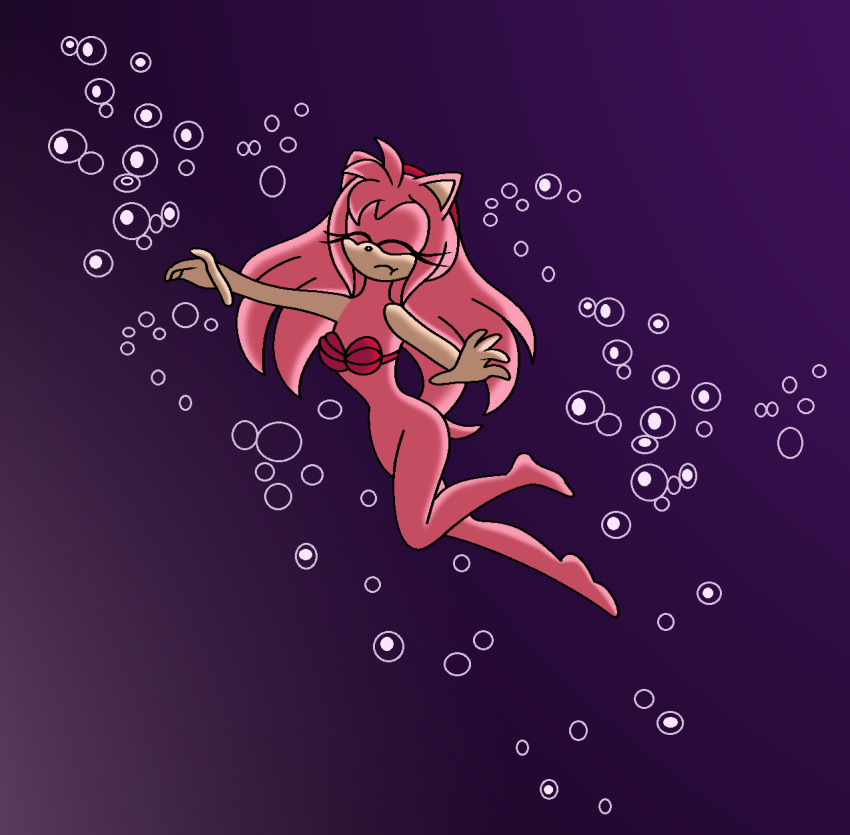 1girl after_transformation amy_rose anita-ermine asphyxiation barefoot bottomless bra bubbles cave cosplay crossover crossover_cosplay disney drowning feet female freediving hedgehog parody peril princess_ariel princess_ariel_(cosplay) sega shell shell_bra solo sonic_(series) sonic_the_hedgehog_(series) the_little_mermaid underwater underwater_peril water