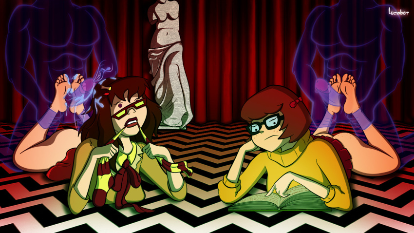 2girls ass bottomless cum cumshot feet footbang footjob ghost glasses hot_dog_water marcie_fleach multiple_girls mystery_inc no_panties scooby-doo soles teen toes velma_dinkley