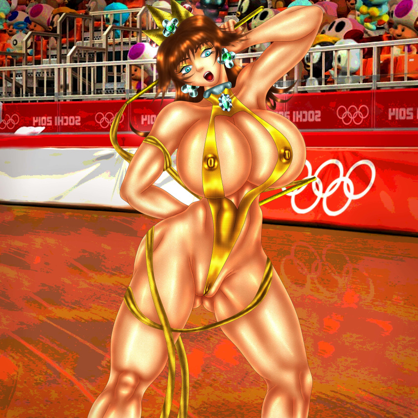 baton big_breasts breasts devilmaycrydant gymnastics gymnastics_ribbon princess_daisy rhythmic rhythmic_gymnastics ribbon ribbon_baton ribbon_rhythmic_gymnastics super_mario_bros.