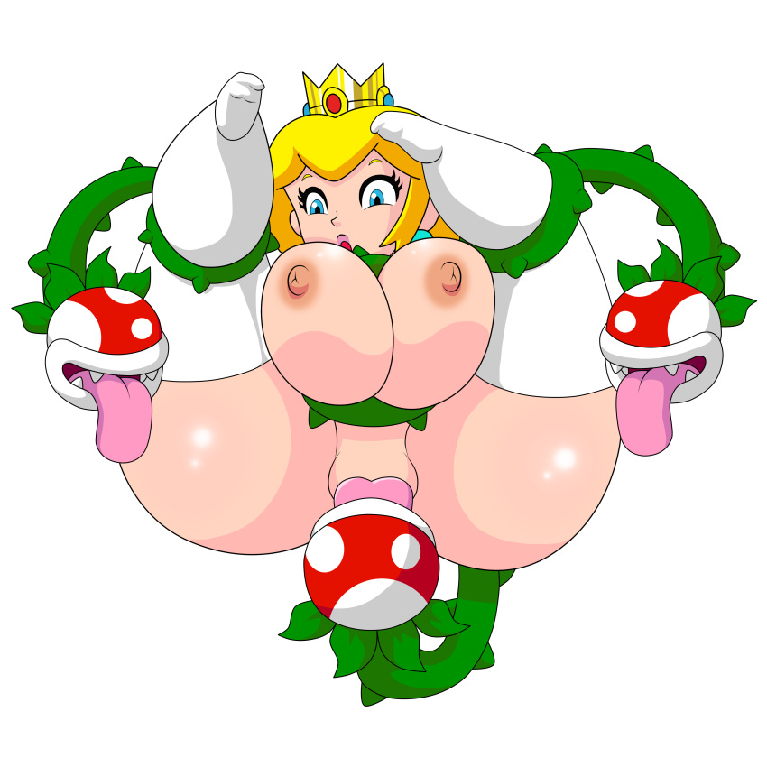 big_breasts bondage breasts licking nipples nude piranha_plant princess_peach super_mario_bros. tentacles thegeckodemon tongue