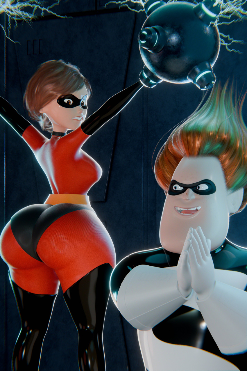 1boy 1girl 3d ass big_ass bondage captured captured_heroine defeated defeated_heroine disney elastigirl helen_parr huge_ass milf milf mrvector_3d pixar syndrome the_incredibles