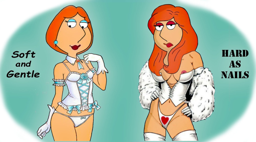 basque bow_panties bows collar coy family_guy gloves hair_down lois_griffin looking_at_viewer nipple ribbons ribbons_and_bows rusty_gimble_(artist) schizophrenia semi_nude stockings stole string_panties thong