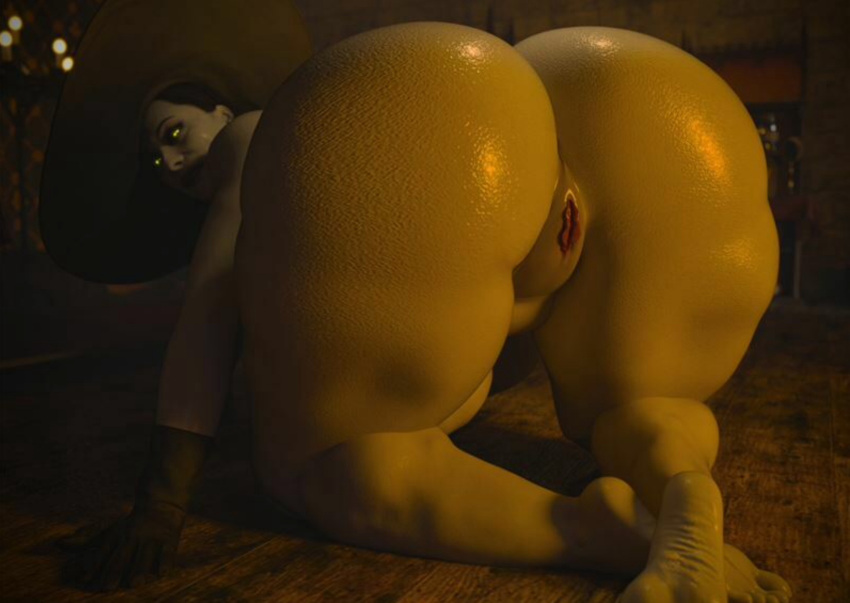 1girl 3d alcina_dimitrescu all_fours alluring ass ass_focus barefoot big_ass bubble_ass bubble_butt capcom caucasian chubby curvy dat_ass eyelashes fat_ass from_behind gashousesushiart gigantic_ass gloves glowing_eyes hat high_res huge_ass indoors labia lady_dimitrescu legs looking_at_viewer looking_back massive_ass milf nude on_floor pawg posing pussy resident_evil resident_evil_8:_village round_ass sexy thick thick_ass thick_thighs vampire villain wide_hips