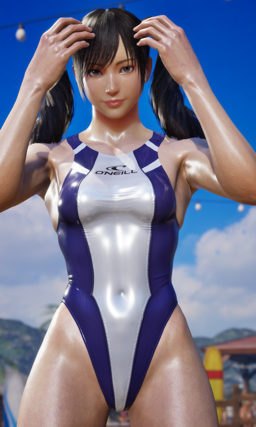 1girl 1girl 3d alluring bare_legs bathing_suit competition_swimsuit female_only ling_xiaoyu mod omegaxsmash one-piece_bikini small_breasts tekken tekken_7 tekken_8 tekken_tag_tournament_2 thick_thighs twin_tails
