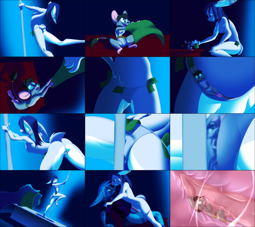 1girl anthro ass blue_eyes bottomless breasts clothed clothing comic dancing digital_media_(artwork) eyeofcalamity fur furry group hair internal lagomorph larger_female male male/female mammal micro money mouse penetration penis pocket-mouse pole pole_dancing pussy pussy_juice rabbit rodent sequence sex size_difference smaller_male stripper stripper_pole thong topless unbirthing underwear vaginal vaginal_penetration vore