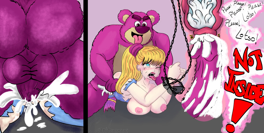1boy 1girl all_fours barbie barbie_(doll) barbie_(franchise) barbie_(toy_story) blonde_female blonde_hair blush captured captured_girl captured_heroine caritxxx chained chains closed_eye crying crying_female crying_in_pain cum cum_in_pussy cum_in_uterus cum_inside cumming dialogue disney doggy_position doll dominant_male domination ejaculation english_dialogue female_focus female_penetrated from_behind from_behind_position grabbing grabbing_ass grabbing_from_behind grabbing_hair heroine heroine_in_trouble long_blonde_hair long_hair lotso male male/female male_and_female_focus male_domination male_focus male_penetrating_female male_raping_female maledom mattel overflow penetration penetration_from_behind pixar pulling_hair rape rape_face raped raped_by_enemy raped_female raped_girl sex sex_from_behind tears tears_in_eyes teddy_bear tongue tongue_out torn_clothes toy toy_story toy_story_3 uterus vaginal vaginal_penetration vaginal_sex villain villain_on_heroine x-ray