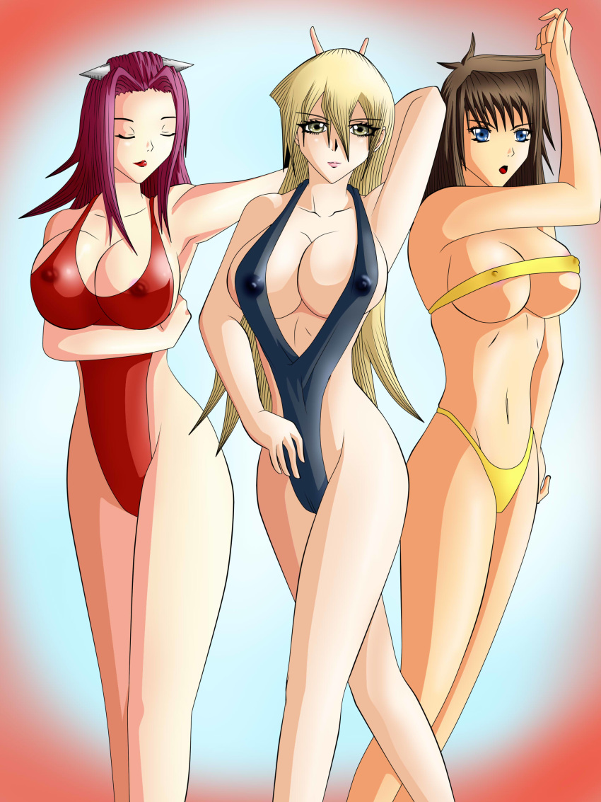 3girls akiza_izinski alexis_rhodes alluring bare_legs big_breasts bikini blonde_hair blue_eyes breasts brown_eyes brown_hair highleg_bikini izayoi_aki mazaki_anzu one-piece_bikini red_hair tea_gardner tenjouin_asuka two-piece_bikini war-off-evil yu-gi-oh! yu-gi-oh!_5d's yu-gi-oh!_gx yuu-gi-ou yuu-gi-ou_5d's yuu-gi-ou_gx