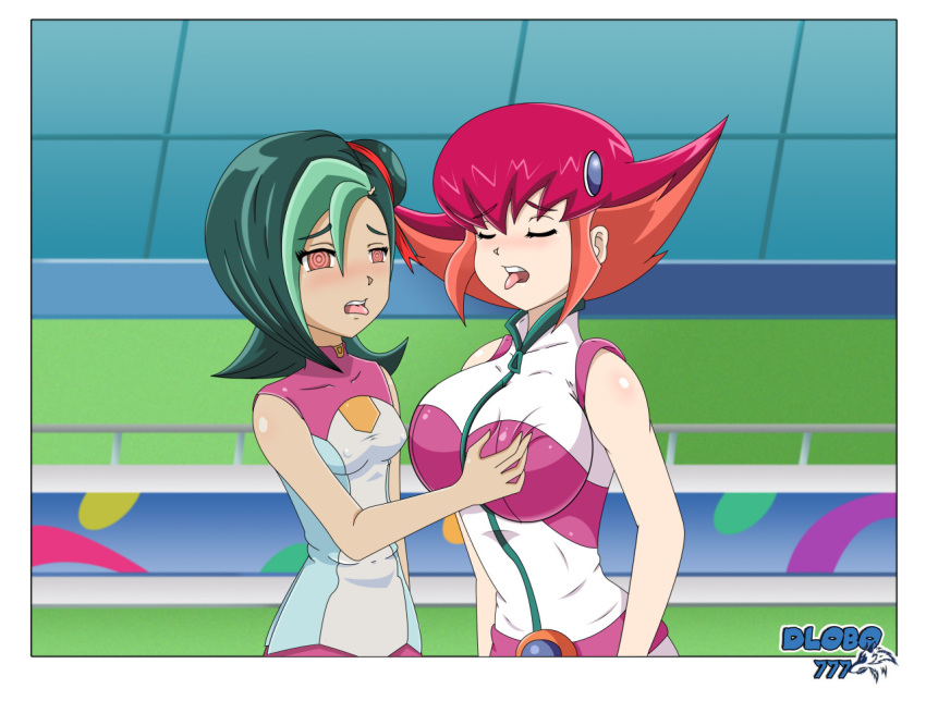 big_breasts breast_grab breasts dlobo777 kouzuki_anna mizuki_kotori yu-gi-oh! yu-gi-oh!_zexal yuri yuu-gi-ou yuu_gi_ou!_zexal