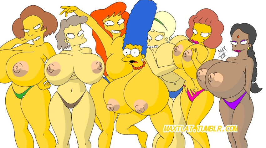 big_breasts breasts edna_krabappel helen_lovejoy huge_breasts lurleen_lumpkin manjula_nahasapeemapetilon marge_simpson maude_flanders maxtlat milf mindy_simmons nipples nude panties the_simpsons yellow_skin