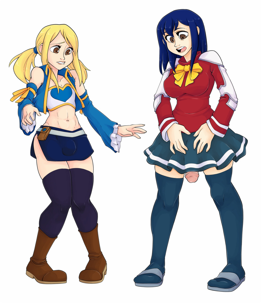 big_breasts breasts dabunnox fairy_tail futanari genderswap intersex lucy_heartfilia trap wendy_marvell white_background