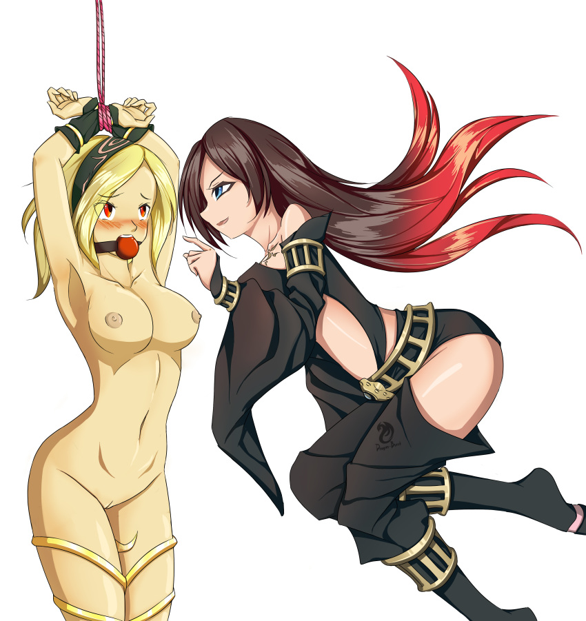 ball_gag big_breasts bondage breasts crow_(gravity_daze) dragon-burst dragon-burst_(artist) gravity_daze gravity_rush kat_(gravity_rush) kitten_(gravity_daze) nipples nude pussy raven_(gravity_rush)