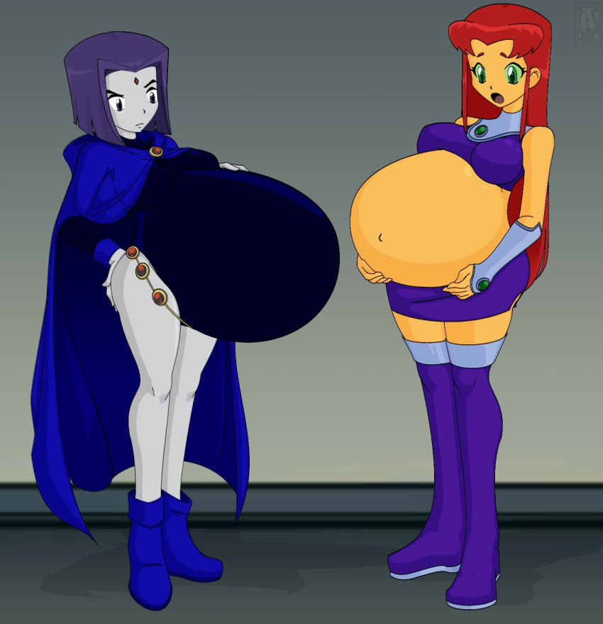 big_breasts breasts dc_comics dcau female_only green_eyes pregnant raven_(dc) red_hair saburox starfire teen_titans