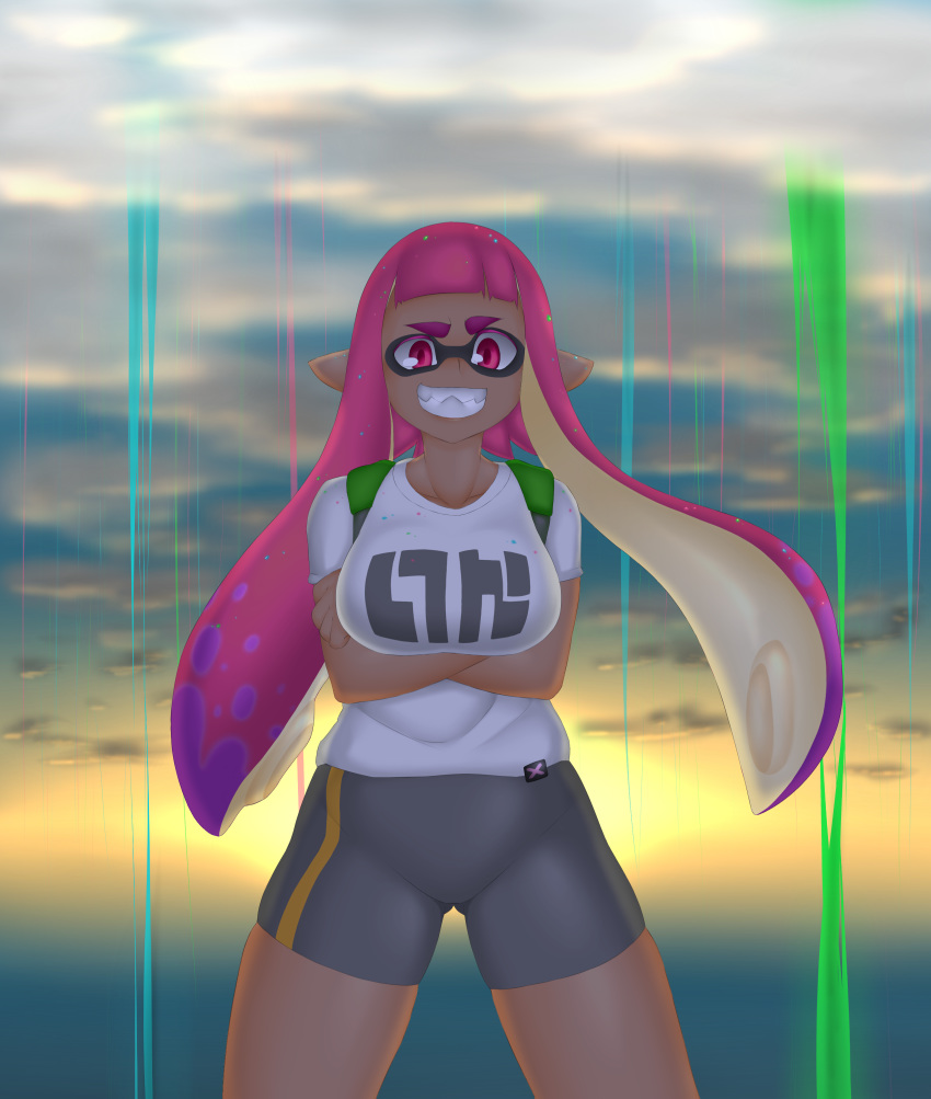 big_breasts breasts dark_skin imaginaricide inkling nintendo smile splatoon