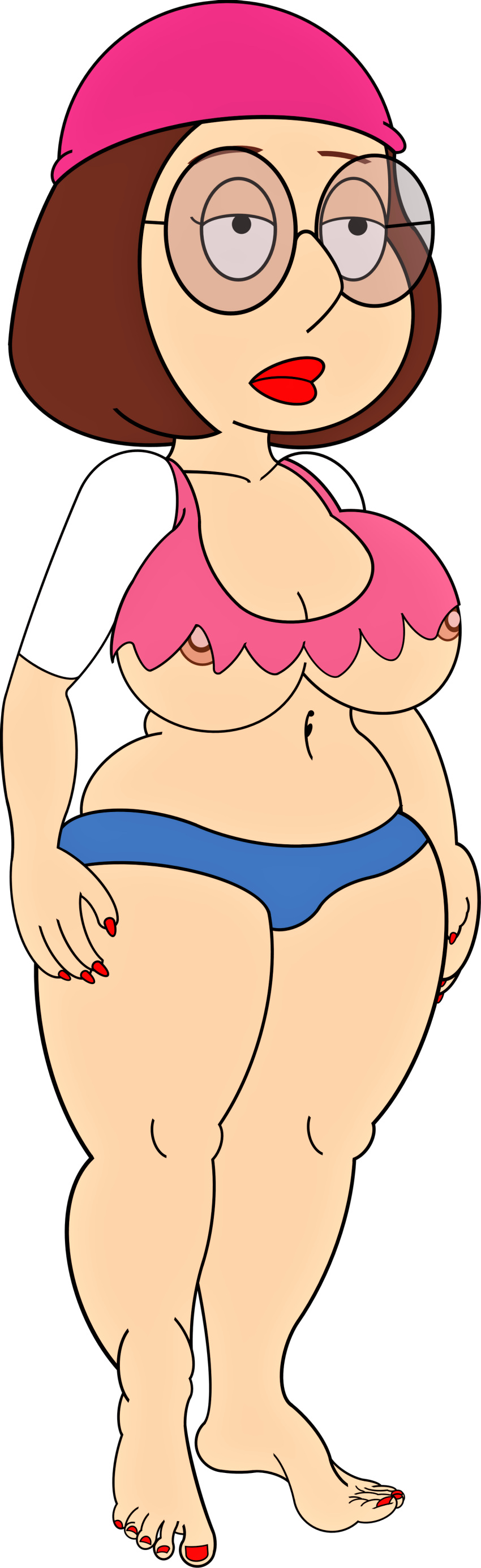 big_breasts crop_top erect_nipples family_guy glasses hat meg_griffin panties thighs