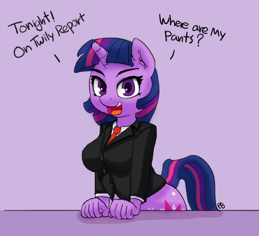 1girl anthro bottomless clothed clothing cutie_mark english_text equine friendship_is_magic furry hair horn humor looking_at_viewer mammal my_little_pony open_mouth pabbley purple_eyes purple_hair raised_eyebrows teeth text tongue twilight_sparkle unicorn