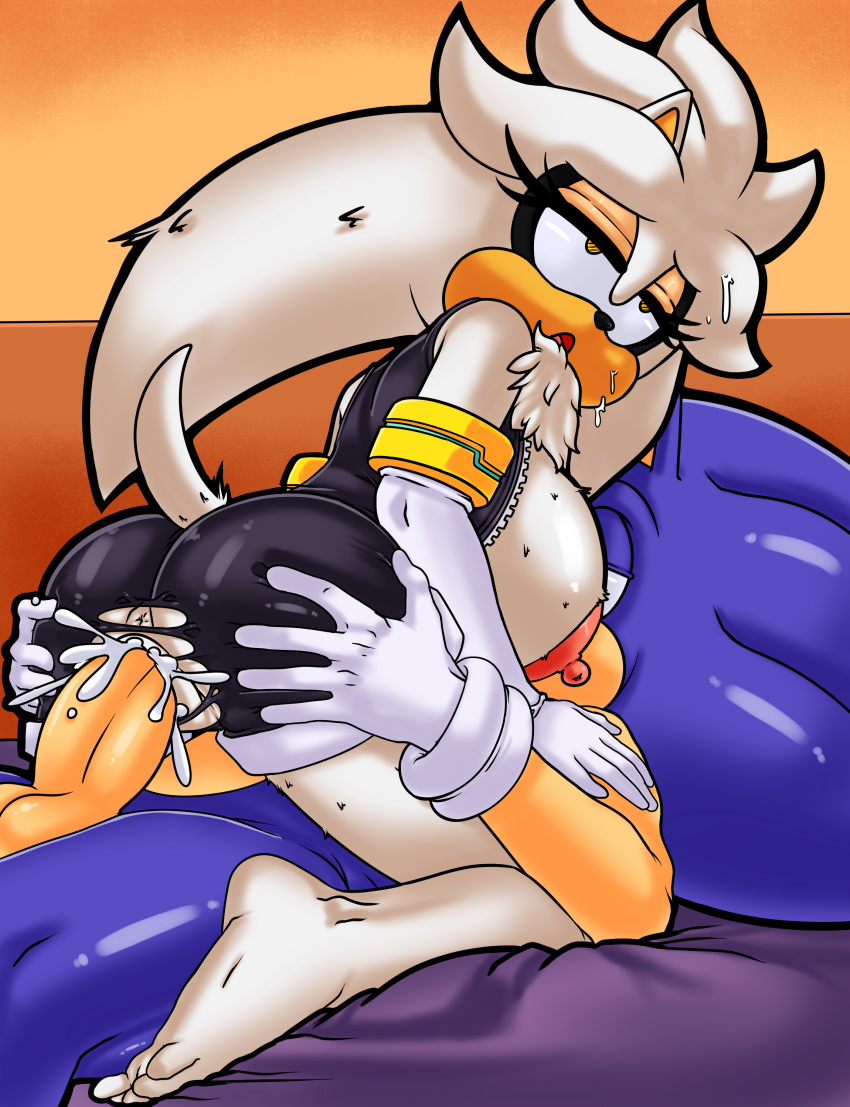 1girl anthro big_breasts big_penis breasts clothing cum cum_in_pussy cum_inside dreamcastzx1 fem_silver furry hedgehog huge_breasts huge_penis male mammal penis sega sonic_the_hedgehog tight_outfit torn_clothing