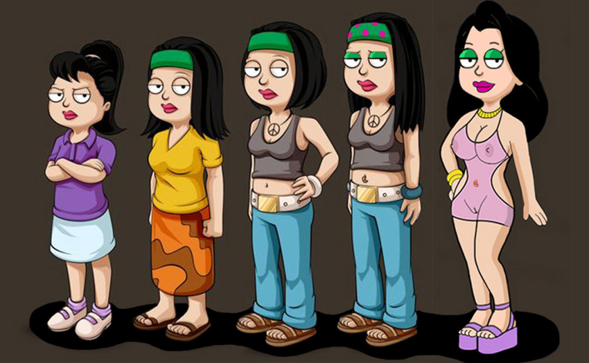 1girl american_dad breasts chart clogs crop_top eyeshadow hayley_smith headband irj_edit lineup navel_piercing nipples peace_symbol peace_symbol_necklace piercing platform_shoes ponytail pussy sandals school_girl see-through standing teen