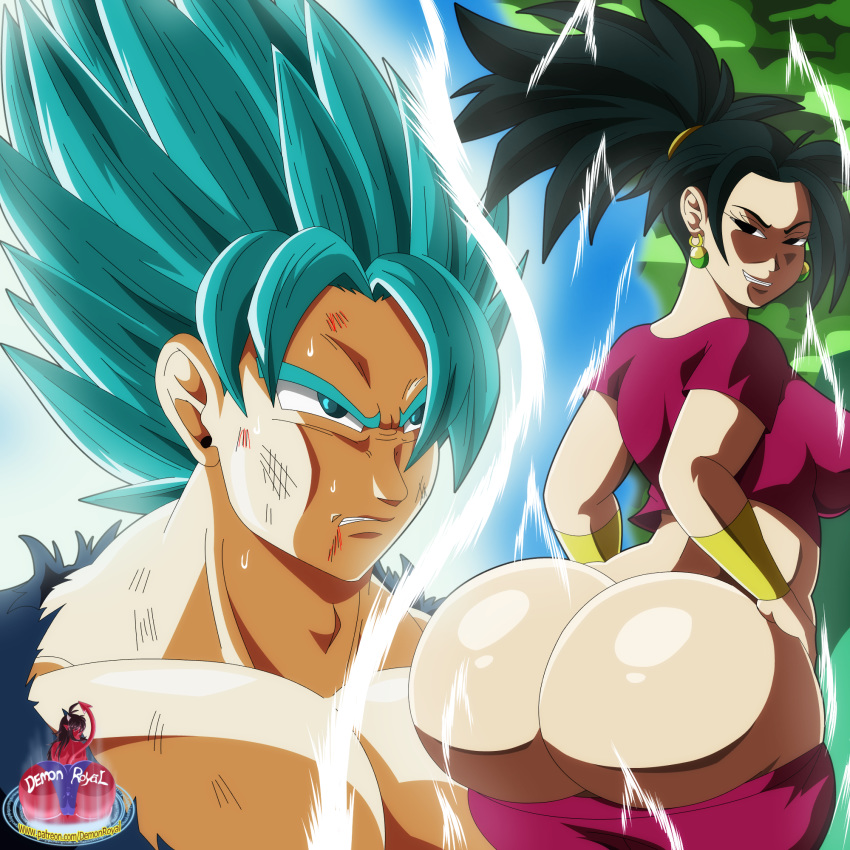 ass big_ass big_breasts breasts caulifla dat_ass demonroyal dragon_ball dragon_ball_super female fusion kale kefla looking_back male saiyan son_goku super_saiyan_blue tease