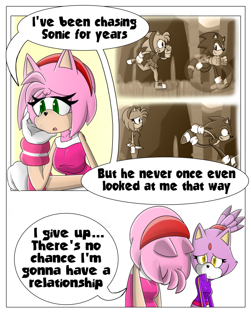 1girl amy_rose anthro blaze_the_cat breasts cat clothed clothing comic dialogue english_text feline fur furry gloves gold_medal green_eyes hair hedgehog mammal midriff pink_fur pink_hair purple_fur sandunky sega simple_background skirt sonic_the_hedgehog text video_games white_background yellow_eyes