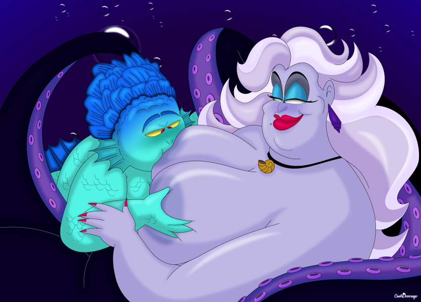 2girls anthro areola artist_logo artist_name bbw bbw_mom beauty_mark bedroom_eyes big_breasts blue_body blue_eyes blue_eyeshadow blue_hair breasts cecaelia chubby chubby_female cleavage cooldeverage crossover curvy daniela_paguro digital_media_(artwork) disney duo earrings enormous_breasts eyeshadow fat_female female female_only fin fish_humanoid grabbing_breasts hair half-closed_eyes high_res huge_breasts interspecies large_areolae logo long_hair luca_(pixar_film) massive_breasts mature_anthro mature_female milf monster monster_girl monster_girl_(genre) multiple_girls naked_female narrowed_eyes nipples no_bra non-mammal_breasts nude octopus octopus_girl octopus_humanoid overweight overweight_anthro overweight_female pixar plump plump_breasts plump_lips purple_body purple_skin red_eyes red_lipstick sagging_breasts scales sea_monster sea_witch seductive size_difference slightly_chubby slightly_chubby_anthro slightly_chubby_female smile smirk tentacle the_little_mermaid the_little_mermaid_(1989_film) thick_thighs underwater ursula ursula_(the_little_mermaid) villainess voluptuous voluptuous_female watermark white_hair wide_hips yellow_sclera yuri