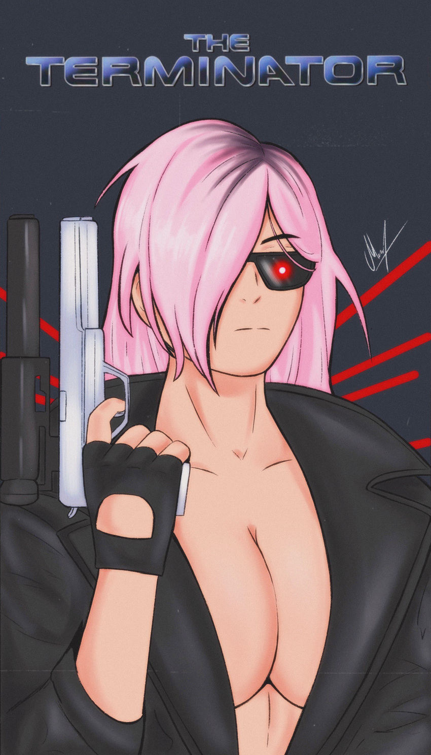 big_breasts fanart nenefthivt rose_hair terminator terminator_model vtuber