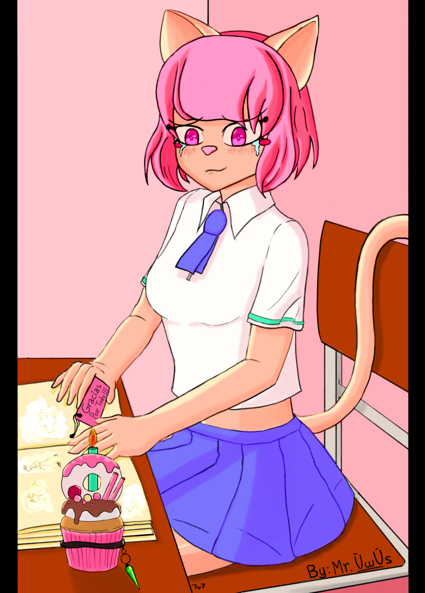 1girl anthro anthro_only candle copycat_(webtoon) cupcake dimabelle donut fanart female_only food sitting tears velvet_(copycat) webtoon