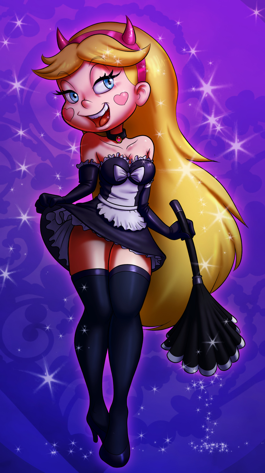 big_breasts breasts cleavage disney duster feather_duster female fernando_faria_(artist) looking_at_viewer maid maid_uniform smile solo star star_butterfly star_vs_the_forces_of_evil tease