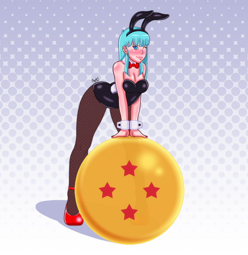 1girl big_breasts blue_eyes blue_hair breasts bulma bulma* bulma_brief bulma_briefs bunny_bulma bunny_ears bunny_tail bunnysuit cleavage dragon_ball dragon_ball_(object) dragon_ball_z female_only full_body maxiart milf solo_female