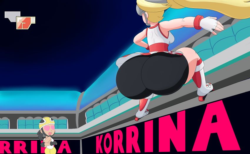 ass big_ass big_breasts breasts dat_ass female heart heart_eyes korrina koruni_(pokemon) mechacross pokemon pokemon_xy roller_skater roller_skater_(trainer_class) yuri